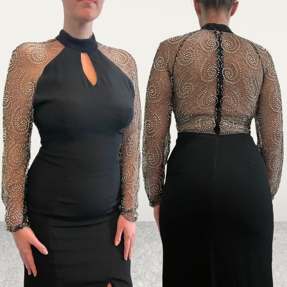 Vintage Showstopper Gown Illusion Beaded Back and Sleeves - Picture 3 of 16